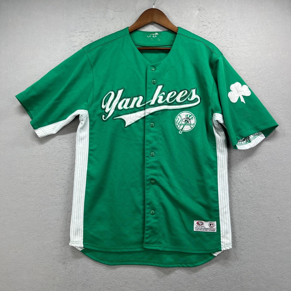 Yankees True Fan Baseball Jersey Mens Large Green St Patricks Day Shamrocks MLB
